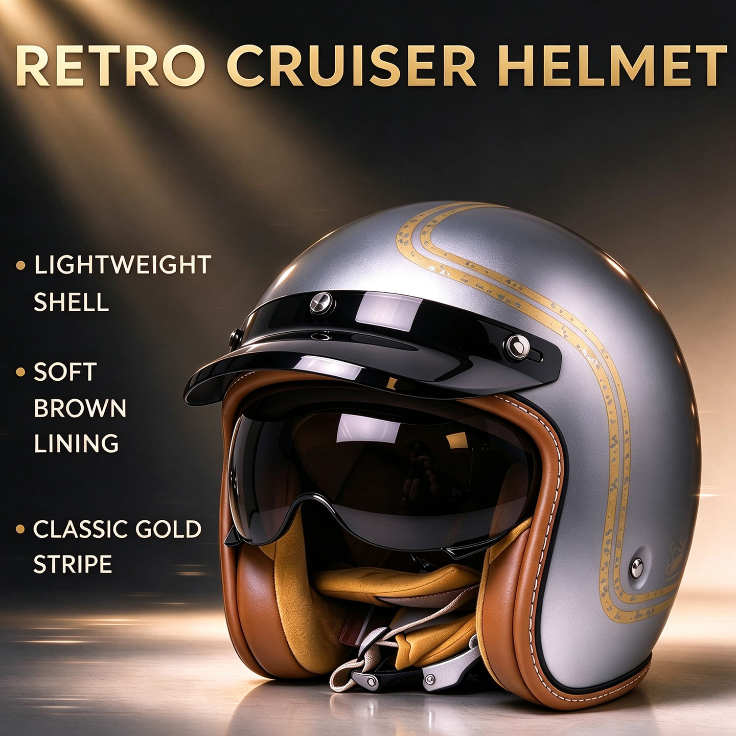 Open Face Helmet Retro Vintage - Ретро-шлем с открытым лицом, сертифицированный DOT,