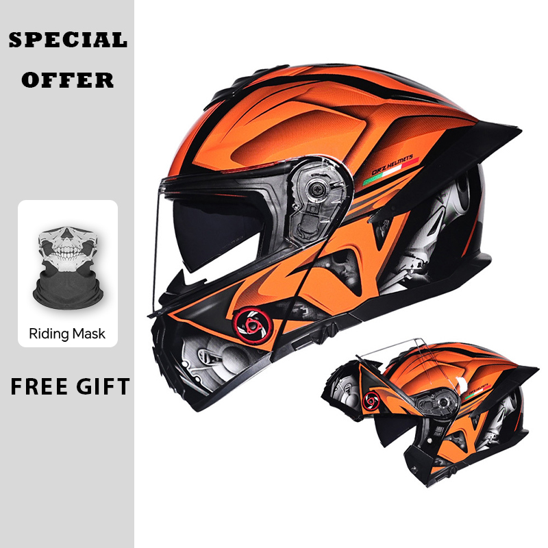 Flip Up Helmet Dual Visor - Мотоциклетный откидной шлем с двойным козырьком,