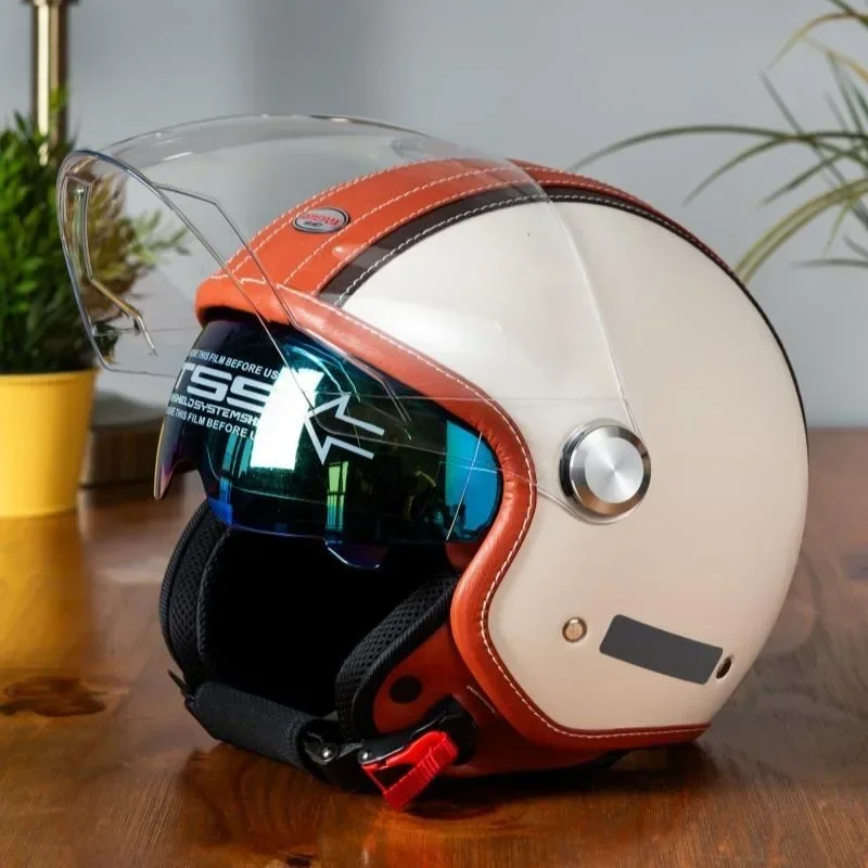 Винтажный кожаный мотошлем с о – обзор и цена Open Face Helmet Retro Vintage