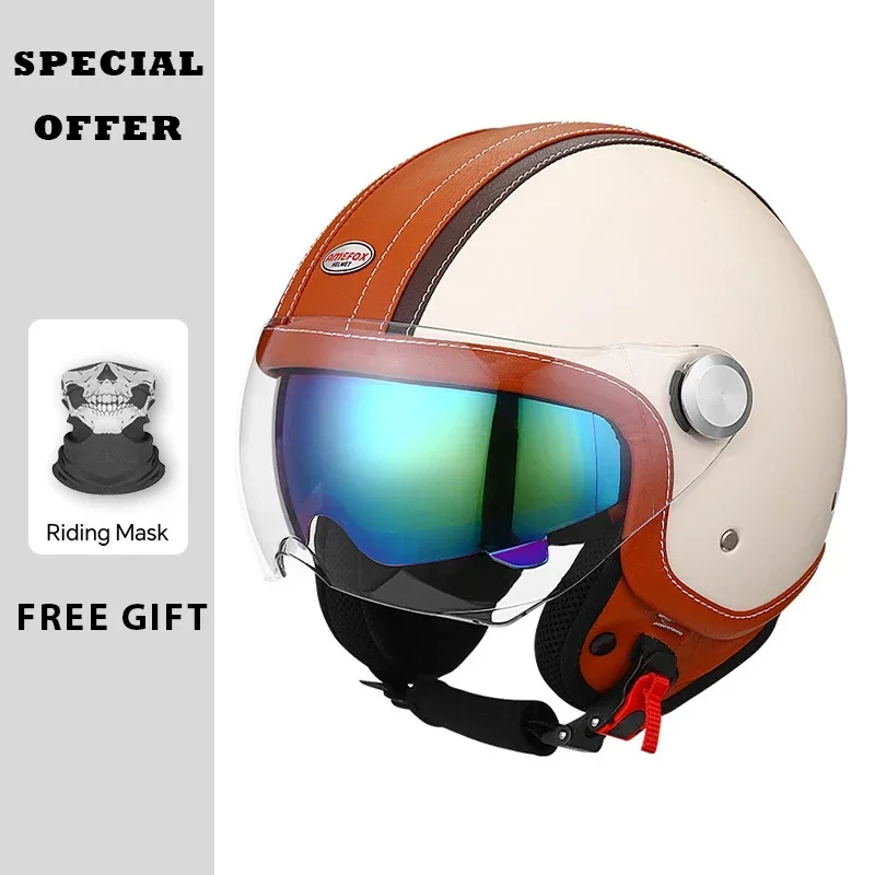 Винтажный кожаный мотошлем с о – обзор и цена Open Face Helmet Retro Vintage