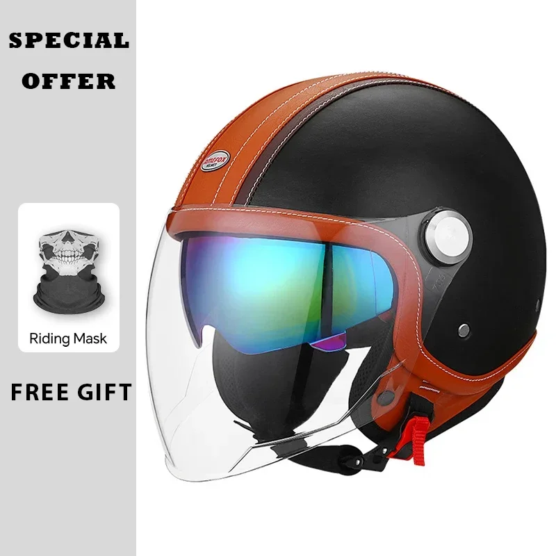 Винтажный кожаный мотошлем с о – обзор и цена Open Face Helmet Retro Vintage